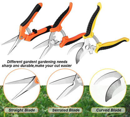 3pcs Stainless Steel Garden Scissors Set (Pruner, Multi-Tool)